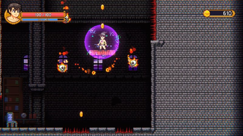 Pixel-art character in a dungeon platforming area — Boyfriend's Rescue screenshot.