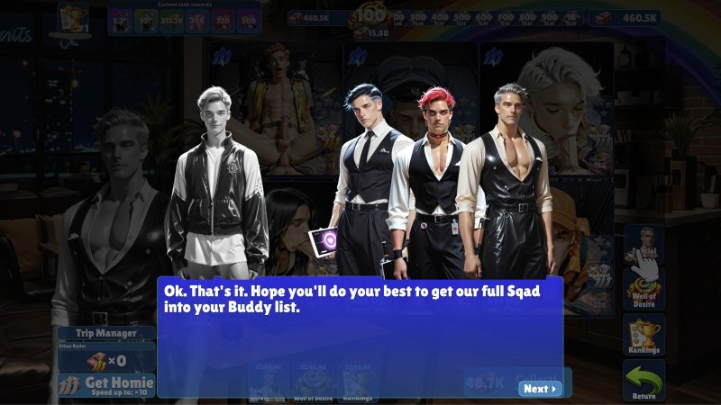 Idle game story dialogue inside a dark interior — Idle Studs screenshot.