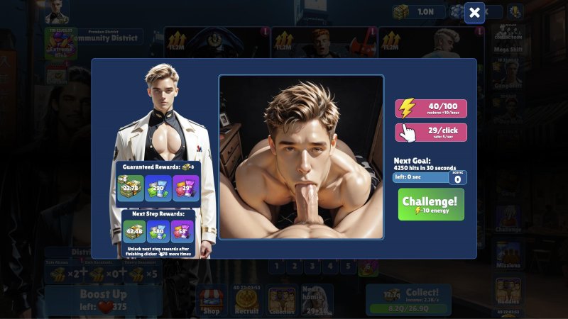 Male character profile card and upgrade buttons — Idle Studs screenshot.